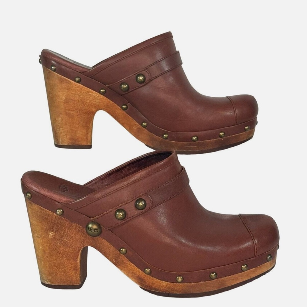 Pre-Loved: UGG Jolene Brown Leather Studded Wooden Heel Fall Size 9 (#24)